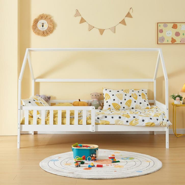 Kinderbed Ydre huisbed met bedbodem 120x200 cm wit [en.casa], Kinderen en Baby's, Kinderkamer | Bedden, Verzenden