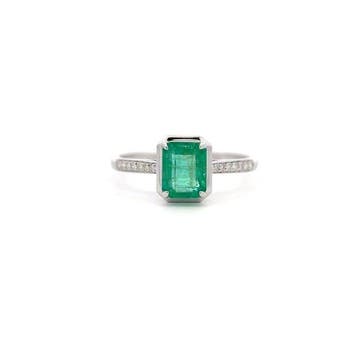 Ring - 14 karaat Witgoud - 1.16ct. tw. Smaragd - Diamant, Nieuw