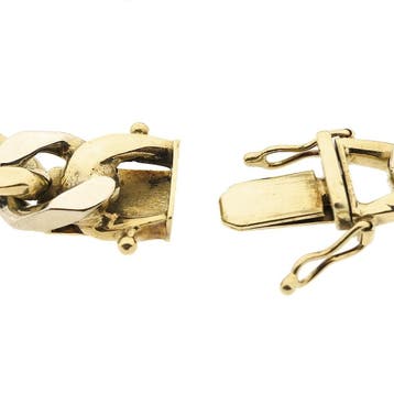 Bicolor gouden wijde gourmet schakelarmband, Ophalen of Verzenden, Gebruikt, Goud, Goud
