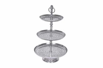 Elegante taartschaal ORIENT 65cm zilver in wild hamerdesign, Ophalen of Verzenden, Nieuw