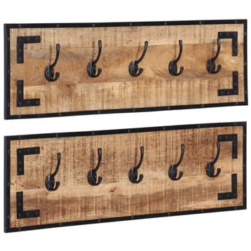 vidaXL Kapstokken 2 st 80x8x25 cm massief ruw mangohout, Verzenden, Nieuw