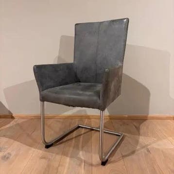 Leren eetkamerstoel Dry, armleuning, Kenia Antracite,, Huis en Inrichting, Stoelen, Nieuw, Leer, Ophalen of Verzenden, Eén