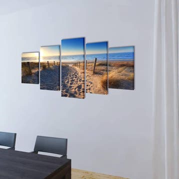 vidaXL Canvas muurdruk set zandstrand 200 x 100 cm, Verzenden, Nieuw