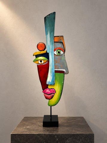 sculptuur, Kubistisch Gezicht - Kleurrijk Statement Object -