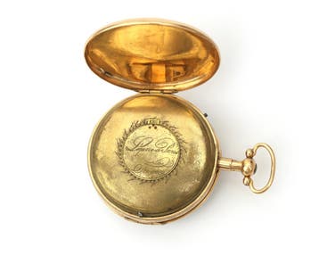 Een 14 krt. erotisch automaton geelgouden Lepine zakhorloge