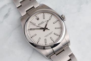 Rolex Oyster Perpetual 39 114300 Witte Wijzerplaat 2018, Staal, Gebruikt, Polshorloge, Ophalen of Verzenden