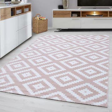 Scandinavisch Vloerkleed | Plus | Ruiten | Roze | 160x230 cm, Verzenden, Nieuw