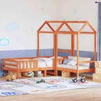 vidaXL Kinderbed met huisje en bankje massief grenenhout, 100 cm, Eenpersoons, Bruin, Verzenden