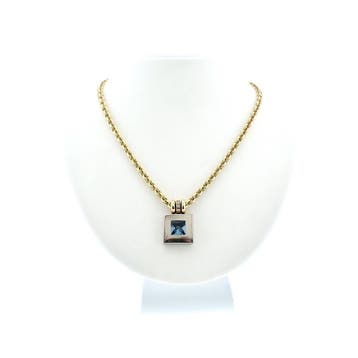Bicolor gouden ketting met topaas en diamant; 0,06 ct., Gebruikt, Ophalen of Verzenden, Met edelsteen, Goud