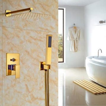 Gouden inbouw stortdouche inclusief goudkleurige handdouche, Verzenden, Nieuw