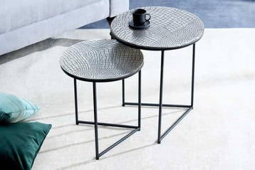 Ronde set van 2 bijzettafels ELEMENTS 40cm zilver antiek, Huis en Inrichting, Tafels | Sidetables, Ophalen of Verzenden, Nieuw