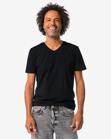 HEMA Heren T-shirts slimfit v-hals - 2 stuks zwart, Kleding | Heren, Verzenden, Nieuw