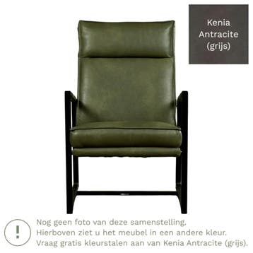 Leren fauteuil Square - Kenia Antracite (grijs), Nieuw, Ophalen of Verzenden, 50 tot 75 cm, Industrieel, Modern