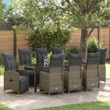 vidaXL Tuin eettafelset 9 st Grijs poly rattan, Verzenden, Nieuw, Meer dan 8 zitplaatsen