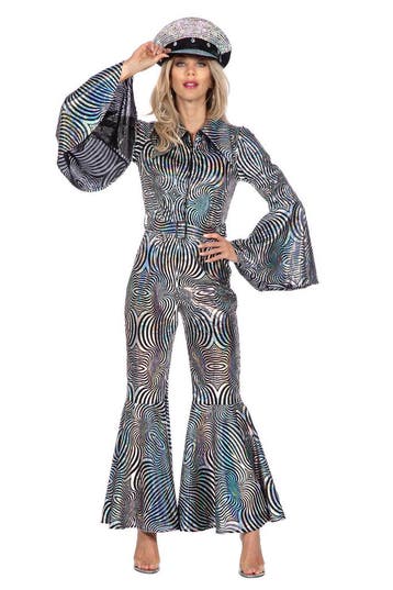 Disco Catsuit Cirkels Holografisch Zilver, Ophalen of Verzenden, Nieuw