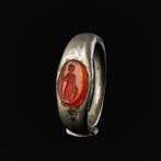 Oud-Romeins Zilver Zegelring met karneool Minerva-intaglio