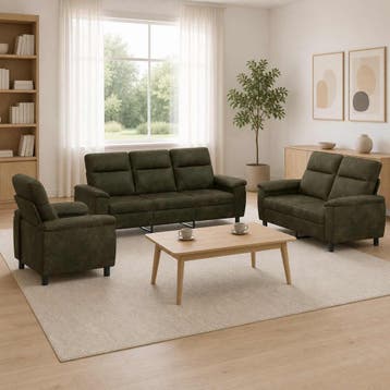 vidaXL Bankstel 3 pcs Legergroen Nep Suede Leer, Verzenden, Nieuw, 200 tot 250 cm