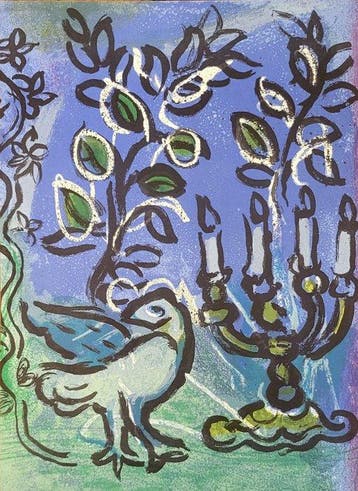 Marc Chagall (1887-1985) - Colombe et chandelier Menorah,