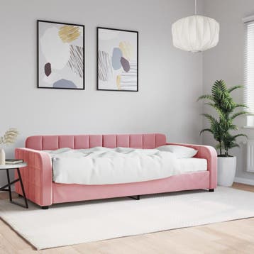 vidaXL Slaapbank met matras 90x200 cm fluweel roze, 90 cm, Eenpersoons, Verzenden, Nieuw