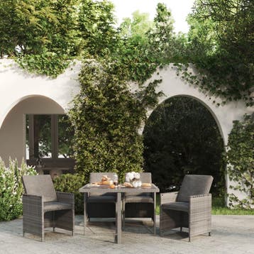 vidaXL 5-delige Tuinset met kussens poly rattan grijs, Tuin en Terras, Verzenden, Nieuw, Tuinset