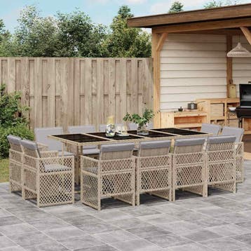 vidaXL 13-delige Tuinset met kussens poly rattan gemengd, Verzenden, Nieuw, 2 zitplaatsen, Tuinset