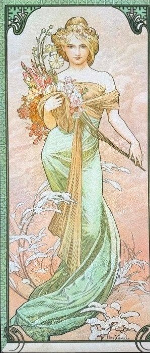 Marie Alphonse Mucha - “Spring II, 1900”. Gesigneerd in de