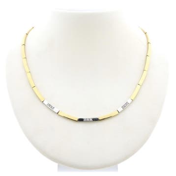 Bicolor gouden collier met diamant; 0,09 ct. (Ketting), Gebruikt, Ophalen of Verzenden, Met edelsteen, Goud