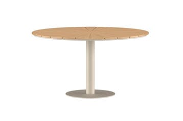 tuintafel-milo-rond-4-personen-beige-aluminium-teak-120cm-th, Tuin en Terras, Verzenden, Nieuw
