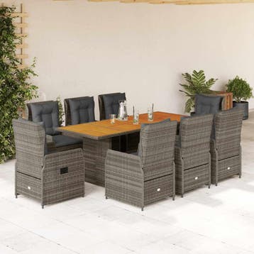 vidaXL 9-delige Tuinset met kussens poly rattan grijs, Verzenden, Nieuw, 8 zitplaatsen, Tuinset