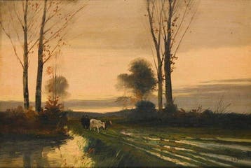 J Casari (XX) - Hollands herfstlandschap met personen en, Antiek en Kunst