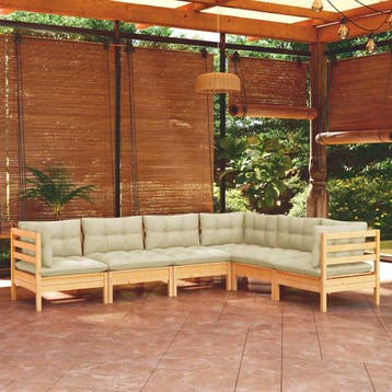 vidaXL 6-delige Loungeset met crèmekleurige kussens, Verzenden, Nieuw, 6 zitplaatsen, Loungeset