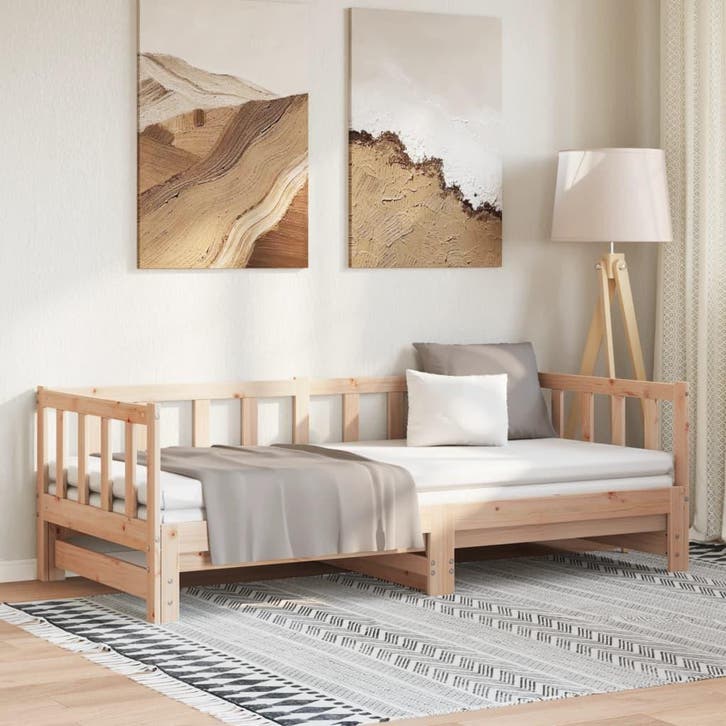 vidaXL Slaapbank uitschuifbaar 2x(80x200) cm massief, Huis en Inrichting, Slaapkamer | Bedden, 80 cm, 200 cm, Bruin, Eenpersoons