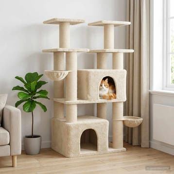vidaXL Kattenboom met sisal krabpalen Crèmekleurig 147 cm 2, Verzenden, Nieuw