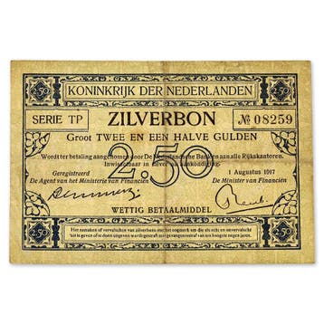 2,5 Gulden 1917 Zilverbon ZFr+, Postzegels en Munten, Bankbiljetten | Nederland, Verzenden