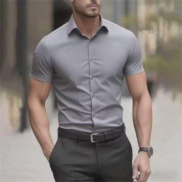 Heren Zomer Overhemd Korte Mouw Stretch Slim Fit - Zwart, Ma, Verzenden, Nieuw