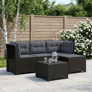 vidaXL 4-Persoons Tuinbank met Kussens Rieten Look PP, Verzenden, Nieuw