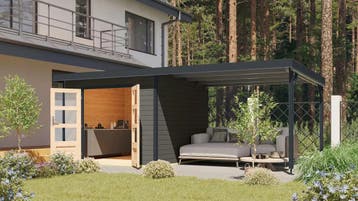 Tuinhuis Pluto B met Overkapping Antraciet-Antraciet 571 x, Nieuw