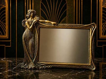 Tafelspiegel - Giet Brons/Messing - Art Nouveau Tafelspiegel