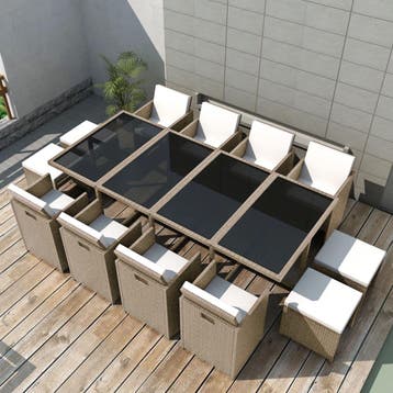 vidaXL 13-delige Tuinset met kussens poly rattan beige, Verzenden, Nieuw, Rotan, Tuinset