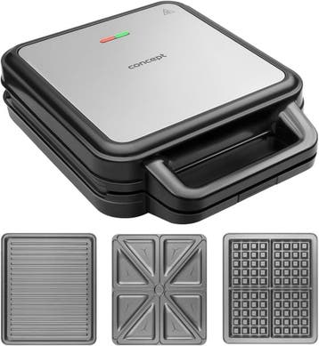 Concept SV3080 3-in-1 wafelijzer en grill - Retourdeal, Ophalen of Verzenden, Uitneembare platen, Gebruikt