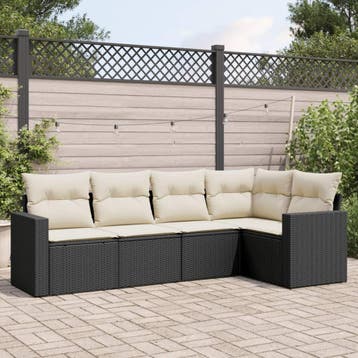 vidaXL 5-delige Loungeset met kussens poly rattan zwart, Verzenden, Nieuw, Loungeset