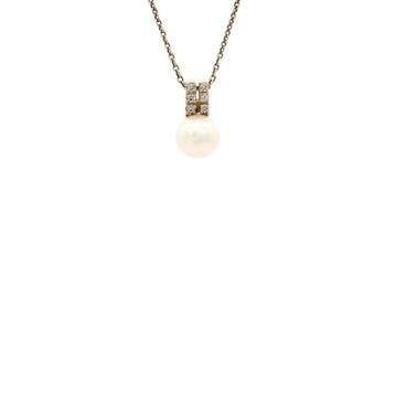 Gouden hanger met parel en diamant 14 karaat, Verzenden, Zo goed als nieuw, Goud