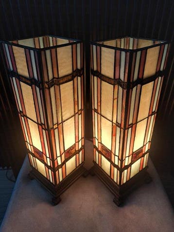 Set Tiffany stijl tafellampen glas in lood - Tafellamp (2) -