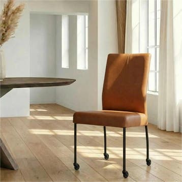 Leren eetkamerstoel Comfort met wieltjes - Rancho Cognac, Ophalen of Verzenden, Nieuw, Leer, Modern