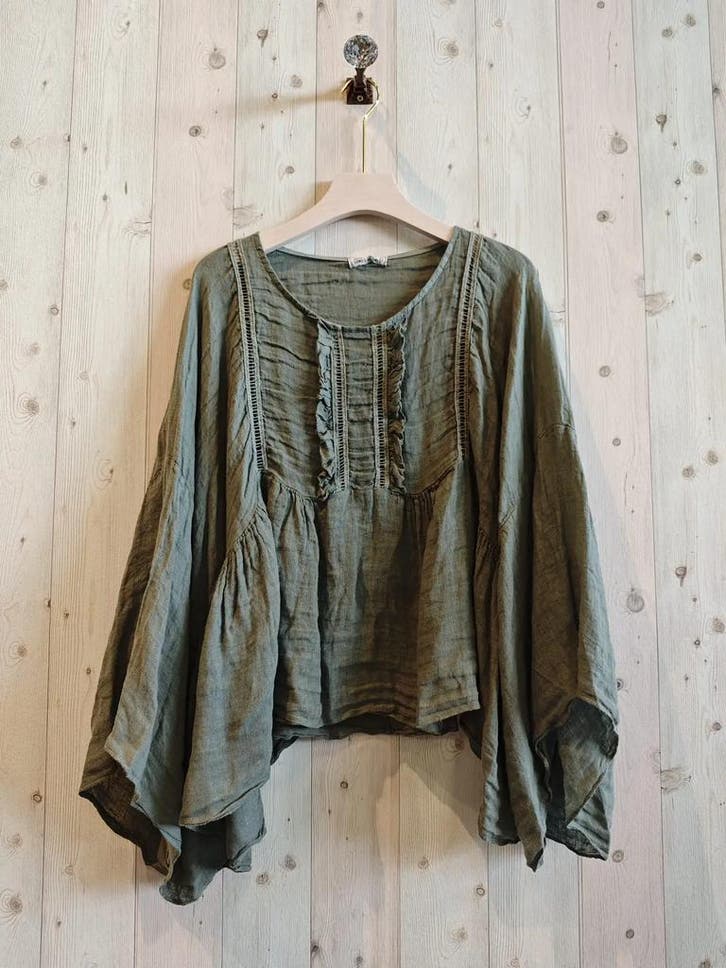Linnen boho top met vlinder mouwen - broderie voor kant -, Kleding | Dames, T-shirts