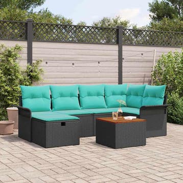 vidaXL Tuinbankenset met kussen met opslag 7 pcs Zwart Poly, Verzenden, Nieuw, Rotan, 7 zitplaatsen