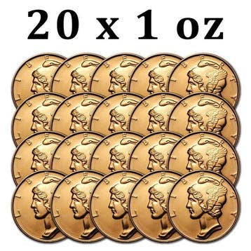 Verenigde Staten. 20 x 1 oz Mercury Dime 999 Fine Copper