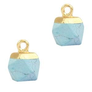 1 x 	 Natuursteen hangers hexagon Haze blue-gold (Bedels), Ophalen of Verzenden, Nieuw, Bedel