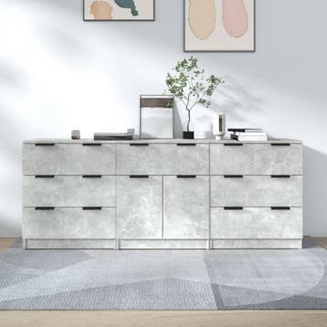 vidaXL 3-delige Dressoirs bewerkt hout betongrijs, Verzenden, Nieuw, 50 tot 100 cm, 25 tot 50 cm