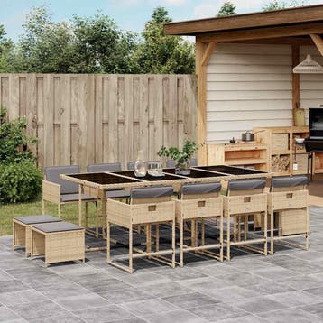 vidaXL 13-delige Tuinset met kussens poly rattan gemengd, Tuin en Terras, Verzenden, Nieuw, 2 zitplaatsen, Tuinset